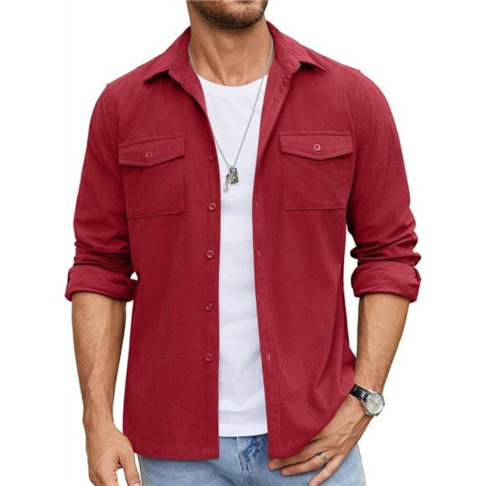 Mens Waffle Shirt Jacket Long Sleeve Button Down Shacket Casual Lightweight